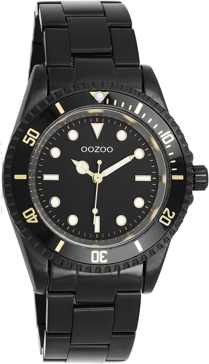 OOZOO Timepieces - Zwarte horloge met zwarte roestvrijstalen armband - C11149