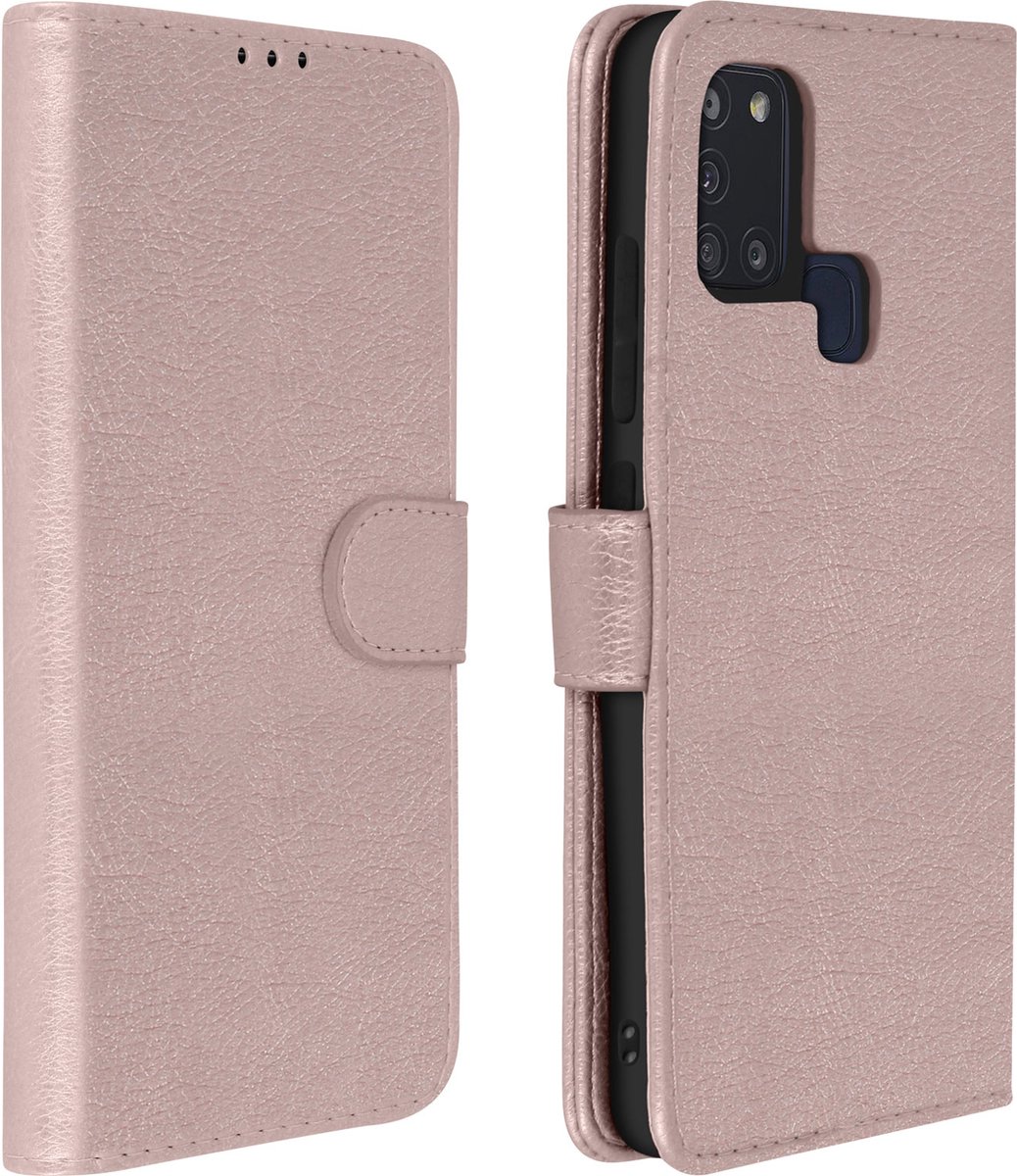 Avizar Foliohoes Geschikt voor Galaxy A21s Portemonnee en Videohouder, Champagneroze