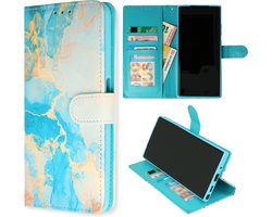 Casemania Hoesje Geschikt voor Samsung Galaxy A34 5G - Marmer Aqua Print - Portemonnee Book Case - Pasjeshouder/Magneetlipje