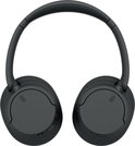 Zwarte Sony over-ear koptelefoon, plat gelegd.