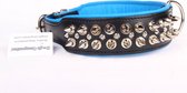 Dog's Companion Leren Halsband - met Spikes - Lengte: 65cm Verstelbaar van: 51-60 cm x 50 mm - Zwart/Blauw