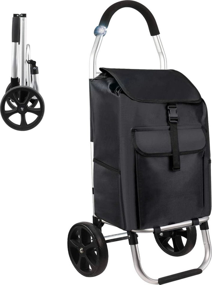 Premium Boodschappentrolley met Wielen - Opvouwbaar - Afneembare Boodschappentas - Boodschappenwagen incl. Verlichting