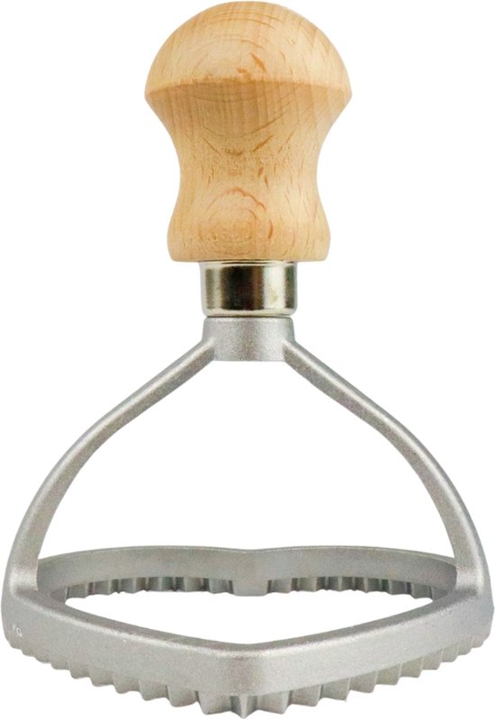 Ravioli snijder/stempel - Hart - 8.5 cm - Aluminium - handvat van hout - Gemaakt in Italië