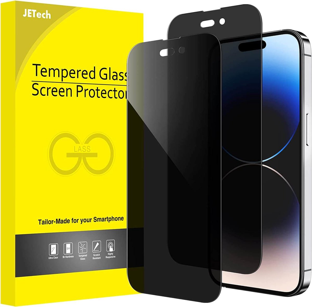 JETech Privacy Screen Protecter gemaakt voor Apple iPhone 14 Pro - Anti-Spy - 2 Stuks - Gehard glas - Pantserbescherming - Glasfolie - Beschermfolie - Displaybescherming