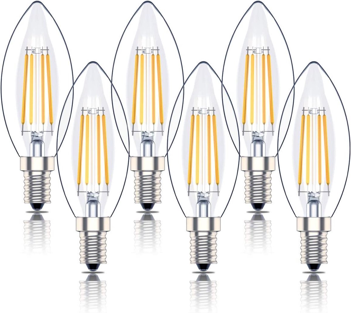 Flightmode- E14 LED Dimmable Candle Bulb, SES C35 Filament Small Edison Screw Light Bulbs, 4w 40W Equivalent, Warm White 2700K, 400lm, Pack of 6