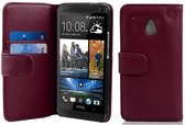 Cadorabo Hoesje geschikt voor HTC ONE M4 MINI in BORDEAUX PAARS - Beschermhoes van getextureerd kunstleder en kaartvakje Book Case Cover Etui