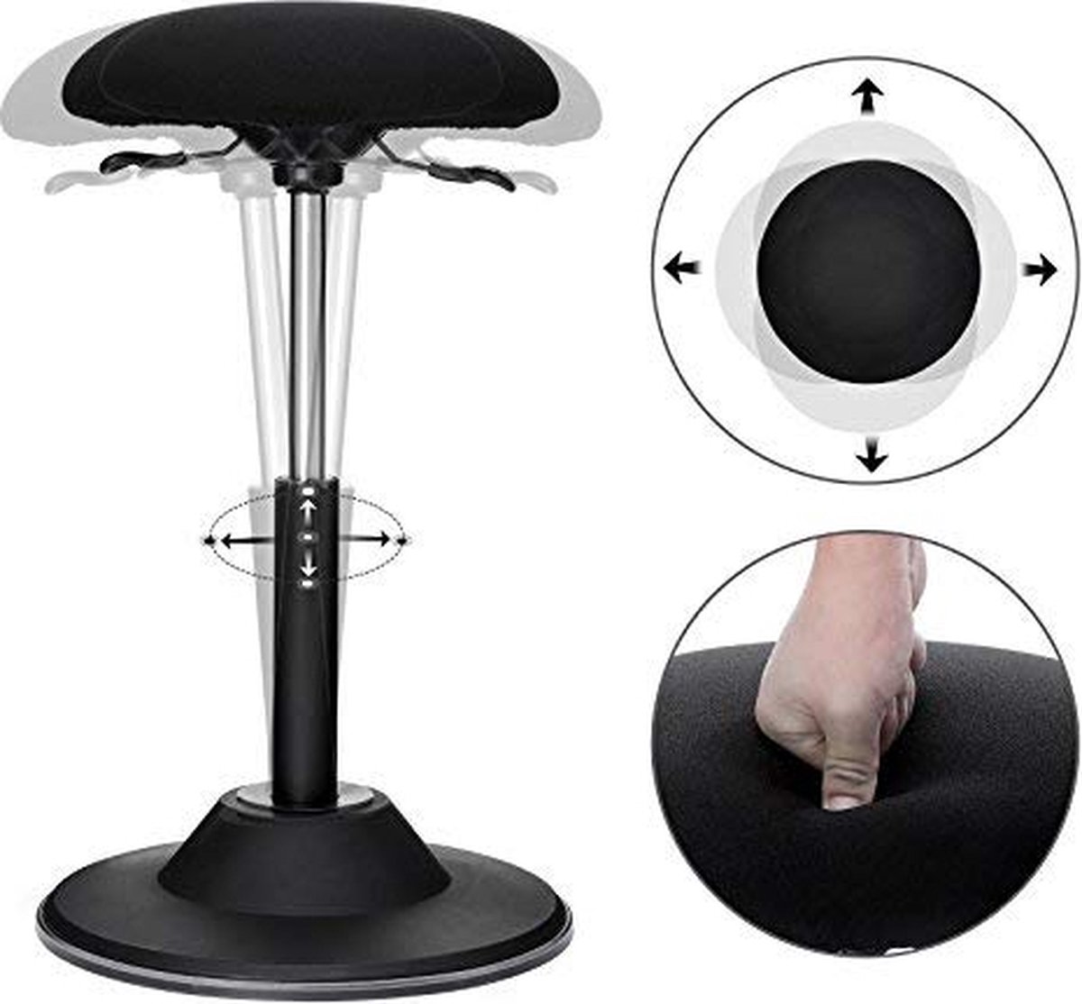 Verstelbare Bureaukruk - Ergonomische Werkkruk - 360° Draaibare kruk - Zwart