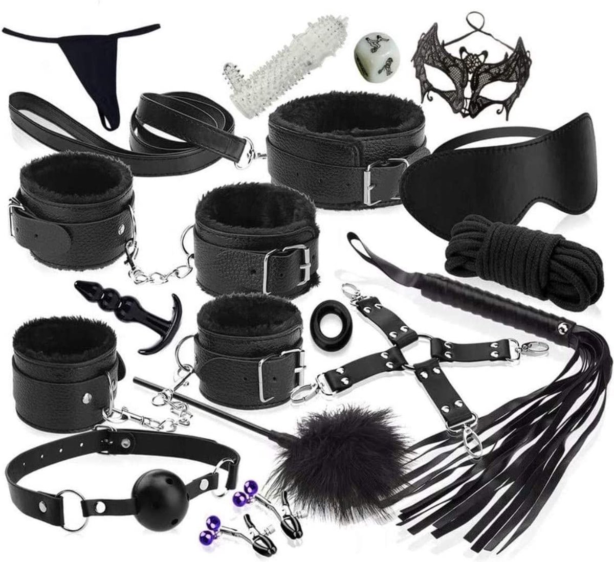 Goedkoopste Bondage Set van 18 stuks, perfect voor beginners en gevorderden, boeien met handboeien met oogmasker, erotisch, seksspeelgoed voor koppels en liefhebbers