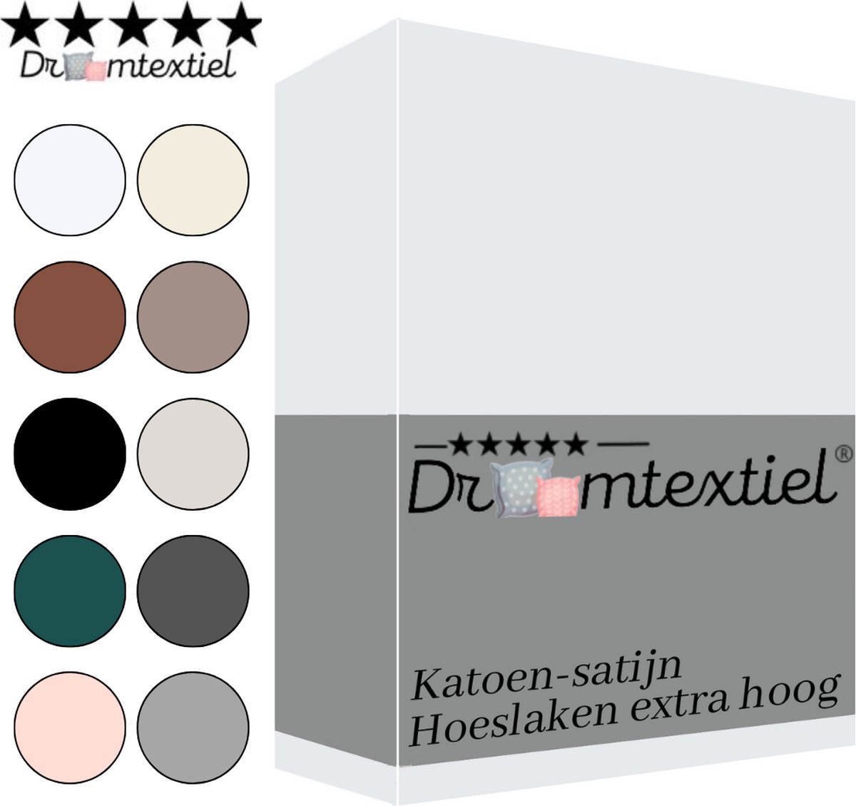 Droomtextiel Hoeslaken Katoen-Satijn - Wit - 90x200 cm - Hoogwaardige Kwaliteit - Super Zacht - Hoge Hoek