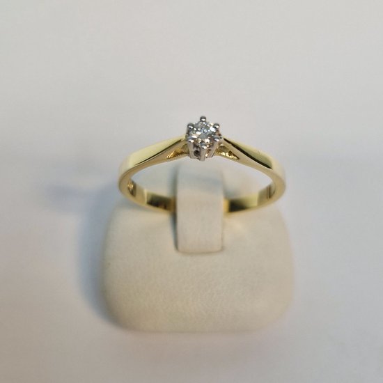 Geel/witgoud - damesring - 14 karaat – diamant – 0.07crt - solitair - sale Juwelier Verlinden St. Hubert - van €519,= voor €419,=