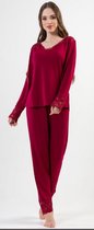 Pyjama femme Vienetta en viscose douce avec dentelle - rouge bordeaux S