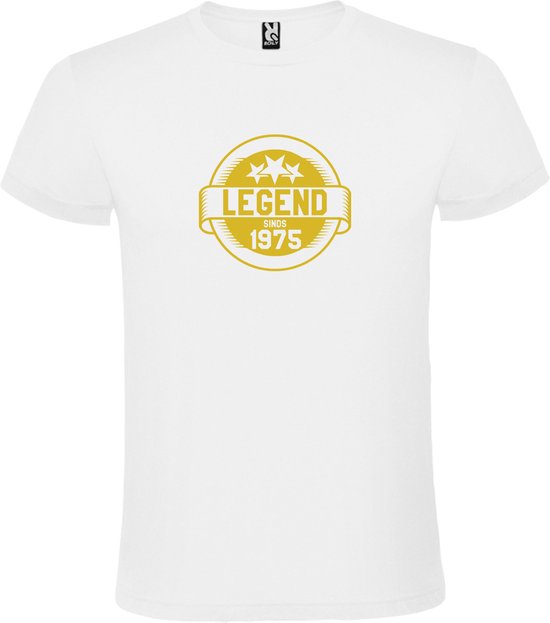 Wit T-Shirt met “Legend sinds 1975 “ Afbeelding Goud Size XS