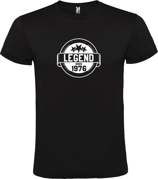 Zwart T-Shirt met “Legend sinds 1976 “ Afbeelding Wit Size XS