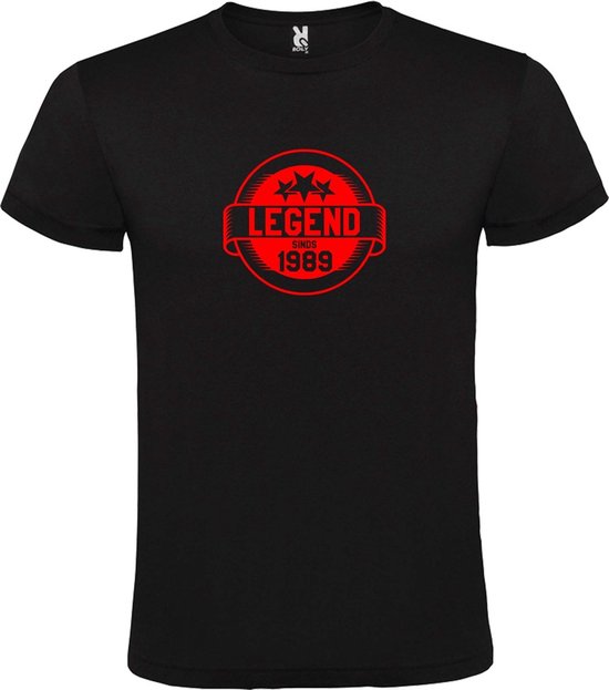 Zwart T-Shirt met “Legend sinds 1989 “ Afbeelding Rood Size XXXXL