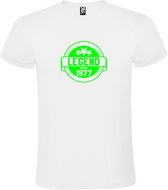 Wit T-Shirt met “Legend sinds 1977 “ Afbeelding Neon Groen Size XL