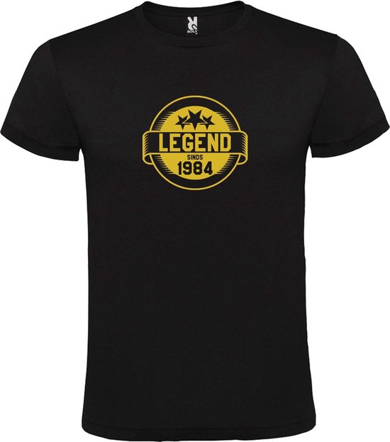 T-Shirt Zwart avec Image «Legend depuis 1984 » Or Taille L