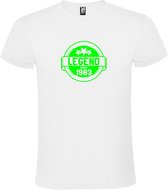 Wit T-Shirt met “Legend sinds 1983 “ Afbeelding Neon Groen Size L