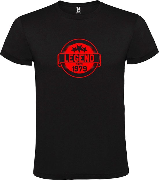 Zwart T-Shirt met “Legend sinds 1979 “ Afbeelding Rood Size XXXXXL