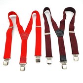 bretels heren - Bretels - bretels heren volwassenen - bretellen voor mannen - 3 clips - bretels heren met brede clip 2 Stuks - 1 x Bourdeaux rood, 1 x Rood