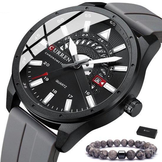 CURREN Mannen Quartz-analoge horloges Militaire Sport zwart horloge lederen band 8301, Zwart bruin, Militair