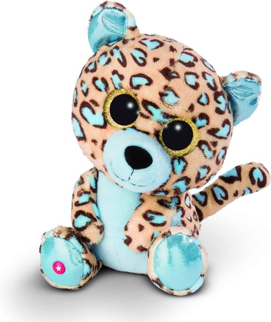 Nici Luipaard/jaguar Lassi - pluche knuffel - beige/blauw - 25 cm