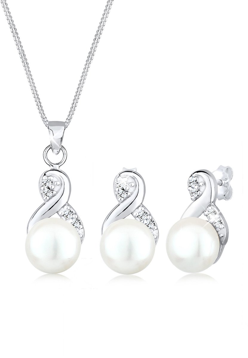 Elli - Sieraden Set - Dames Oneindigheid Symbool Elegant Set met zoetwater gekweekte parels en Kristallen in 925 Sterling Zilver - Dames
