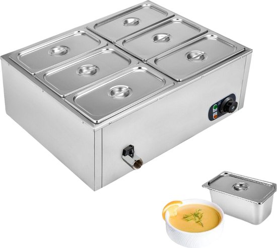 Futchoy Elektrische buffetwarmer, 220 V, roestvrij staal, voor het chafing dip, warmhoudplaat, catering, 3 containers, tafelstomer, groot vermogen, 850 W