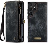 CaseMe Bookcase hoesje geschikt voor Samsung Galaxy S23 Ultra - Effen Zwart - Leer - Portemonnee met 11 Vakjes voor Pasjes en Ritsvak