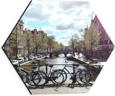 WallClassics - Dibond Hexagon - Gracht in de Stad - 30x26.1 cm Foto op Hexagon (Met Ophangsysteem)