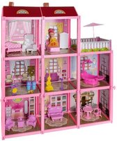 Poppenhuis XL - Villa - Roze - Kunststof - 22meubeltjes - Educatief STEM Speelgoed - Jongen en meisjes - Kinderen - 3 jaar - Gift - Cadeau