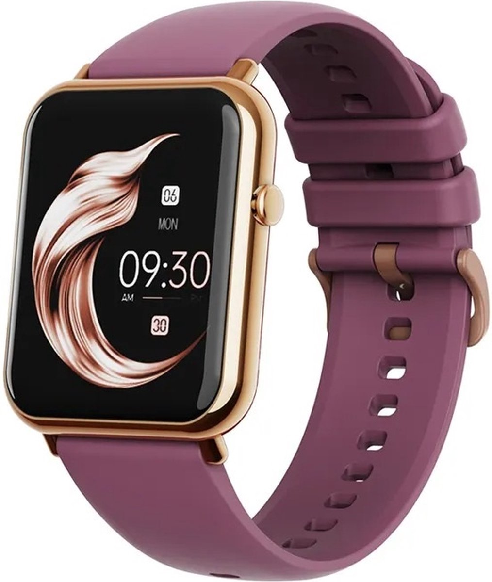 Belesy® QUOTE – Smartwatch Dames – Smartwatch Heren – Horloge – 1.69 inch Kleurenscherm – Stappenteller – Hartslagmeter – Bloeddrukmeter – Temperatuurmeting – Slaapmonitor – Sportmodus – Persoonlijke Wijzerplaat – Bluetooth 5.2 – Paars Goud