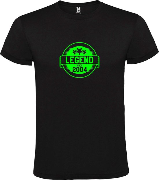 T-Shirt Zwart avec Image «Legend depuis 2004 » Vert Fluo Taille L