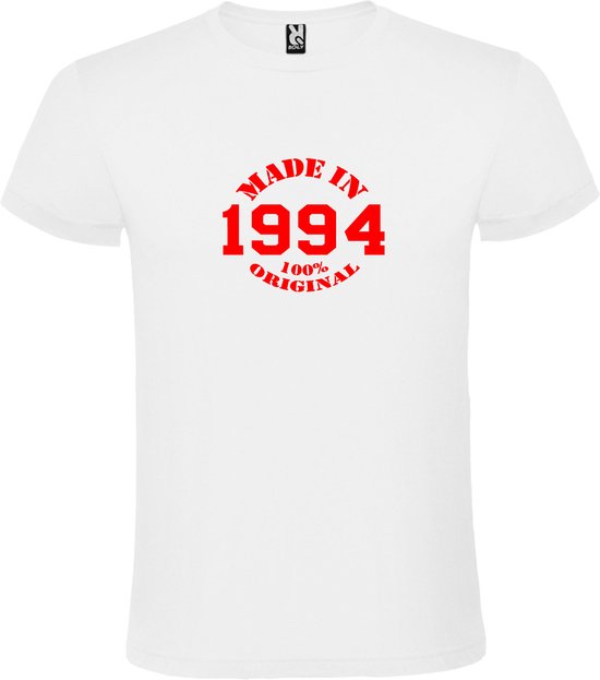 Wit T-Shirt met “Made in 1994 / 100% Original “ Afbeelding Rood Size XXXXL