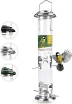 Wildtier Herz® Vogelvoederstation - Graanvoeder voor vogels 38cm - RVS, voederzuil, silo voor wilde vogels, hele jaar door voeren, zilverkleurig