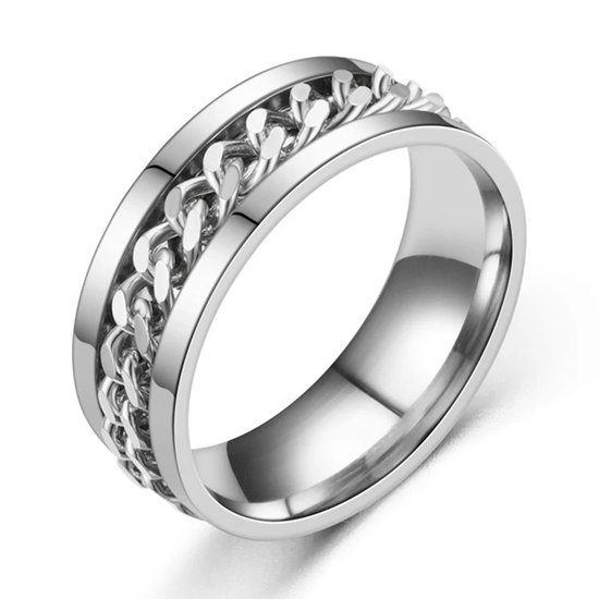Fidget Ring Argent - Argent (Taille 55 - 17 mm - 17,4 mm) - Anneau Ring - Anneau Ring - Ring Stress Homme/Femme - Anneau Ring - Anneau Ring - Acier Inoxydable Argent - Ring Spinner