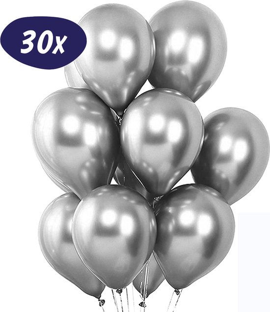 Zilveren Luxe Chrome Ballonnen - Zilver Ballon - Verjaardag Versiering - Metallic Silver Chroom - Discobal Effect - Mirror Latex Helium Ballonnenset - Geschikt voor Ballonnenboog en Pilaar – Disco Feestje – 30 stuks