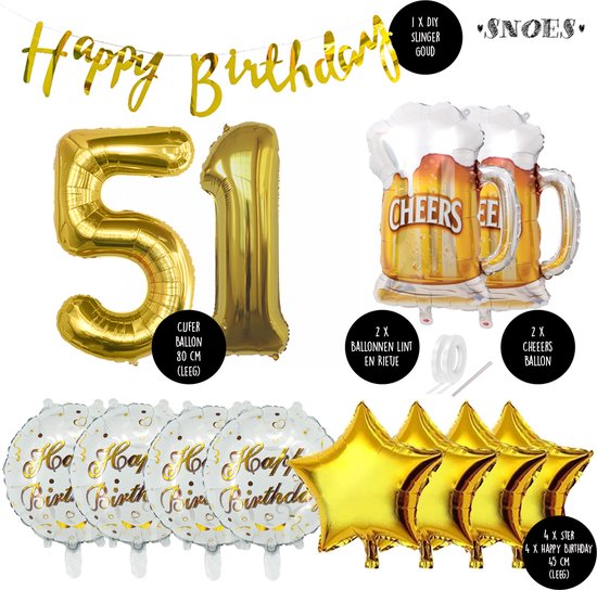 51 Jaar Verjaardag Cijfer ballon Mannen Bier - Feestpakket Snoes Ballonnen Cheers & Beers - Herman