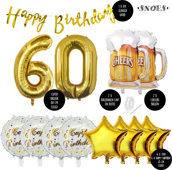 60 Jaar Verjaardag Cijfer ballon Mannen Bier - Feestpakket Snoes Ballonnen Cheers & Beers - Herman