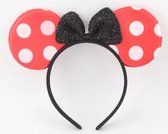Diadeem-muizen oren-muis-haarbeugel-haarband-themafeest-carnaval-verjaardag-stippen-rood-strik-muis-oren-fotoshoot