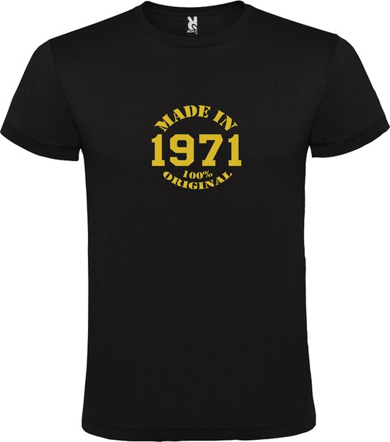 Zwart T-Shirt met “Made in 1971 / 100% Original “ Afbeelding Goud Size XXL