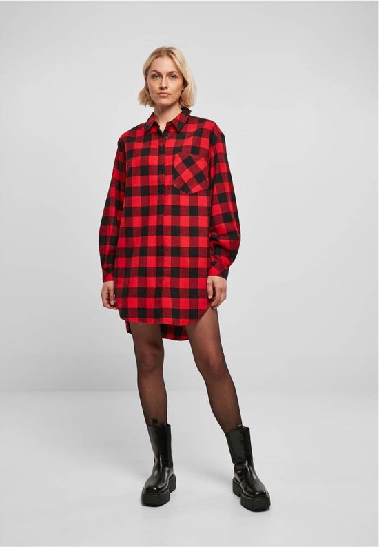 Urban Classics Blouse Oversized Check Flannel Zwart/Rood