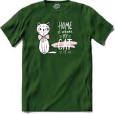 Home Is Where My Cat Is | Katten - Kat - Cats - T-Shirt - Unisex - Bottle Groen - Maat 4XL