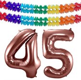 Folat folie ballonnen - Leeftijd cijfer 45 - brons - 86 cm - en 2x slingers