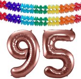 Folat folie ballonnen - Leeftijd cijfer 95 - brons - 86 cm - en 2x slingers
