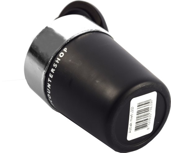 Zwarte auto asbak met zilveren rand en de tekst COUNTERSHOP. Voorzien van LED licht.