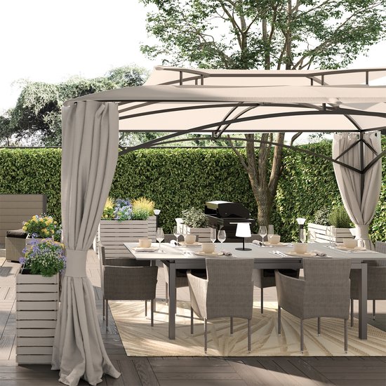 Outsunny 4 Zijwanden Voor 3x4 M Paviljoen – Lichtgrijs Polyester, Met Haken & Ringen, 352x205 Cm Per Paneel 6 miniatura