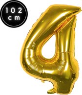 Fienosa Cijfer Ballonnen - Nummer 4 - Goud Kleur - 101 cm - XL Groot - Helium Ballon - Verjaardag Ballon