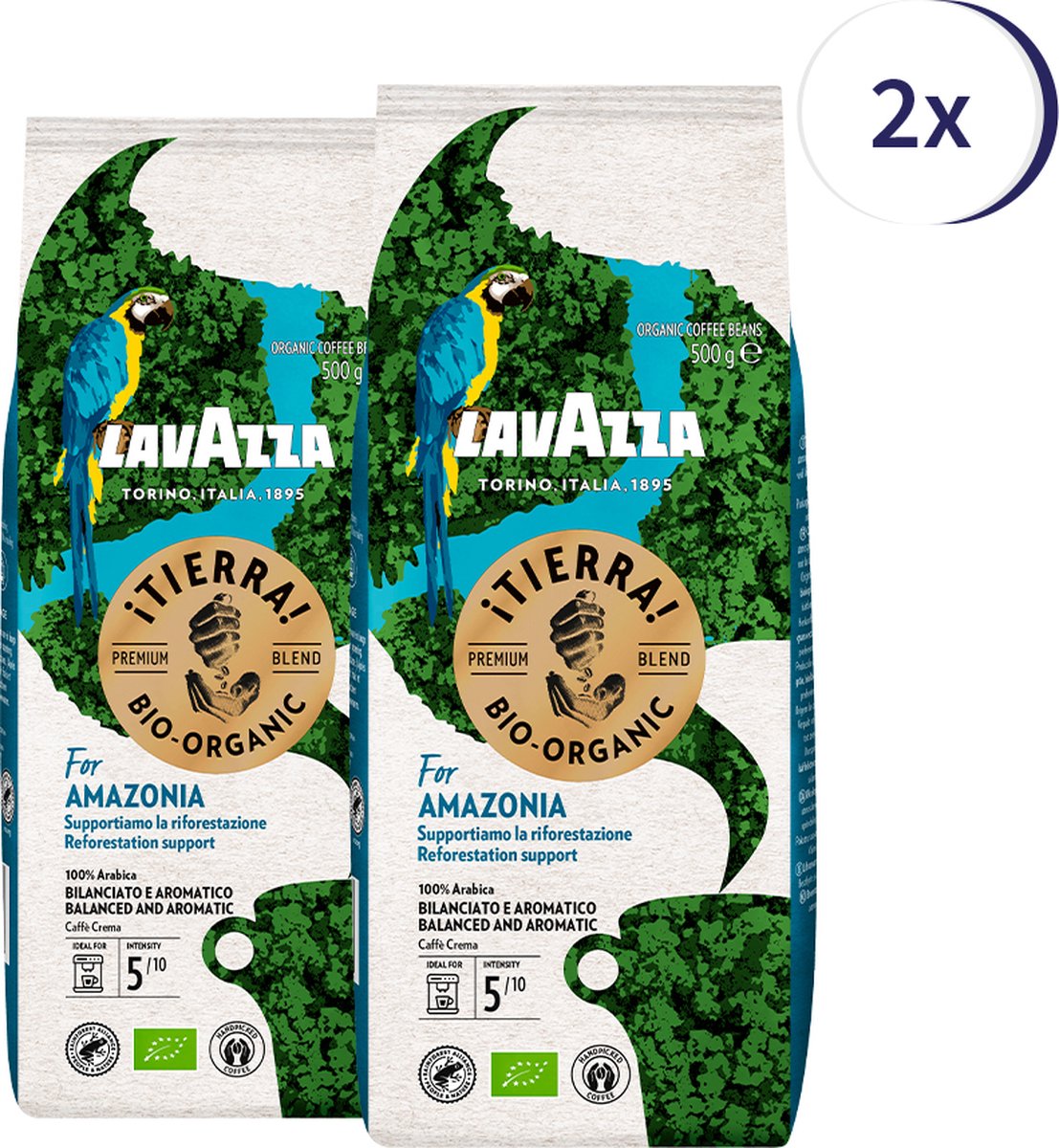Lavazza Tierra for Amazonia biologische koffiebonen - 500 gram krimp x2