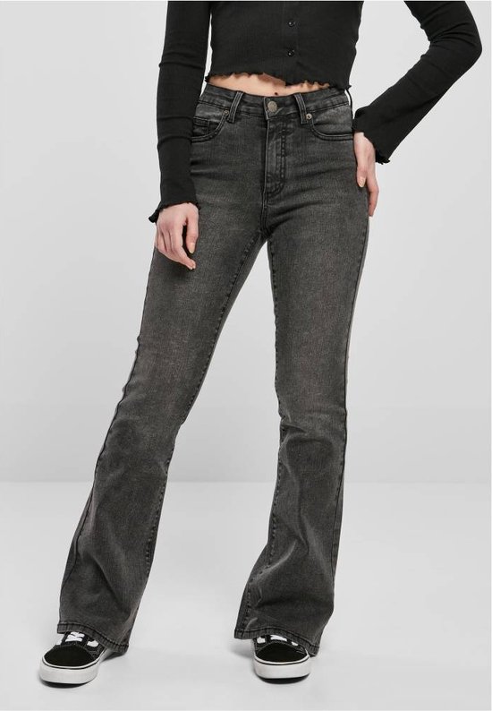 Urban Classics - High Waist Flared Denim Flared jeans - Taille, 28 inch - Zwart