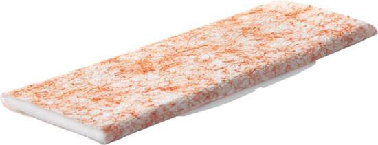 Een iRobot vochtige reinigingspad met oranje marmerpatroon.